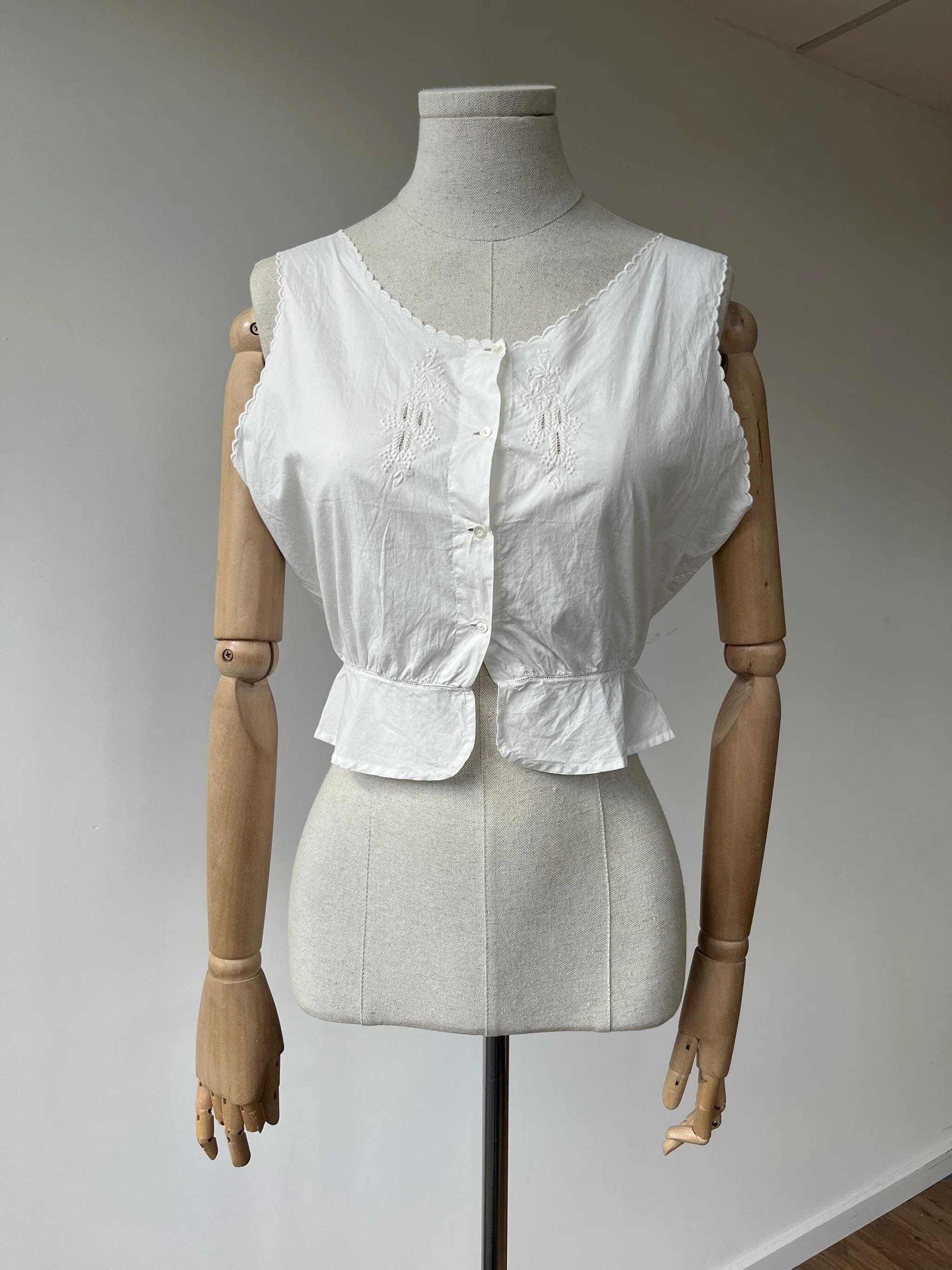 Buy S 1910s Cotton Corset Cover With Wisteria Embroidery Online in 
