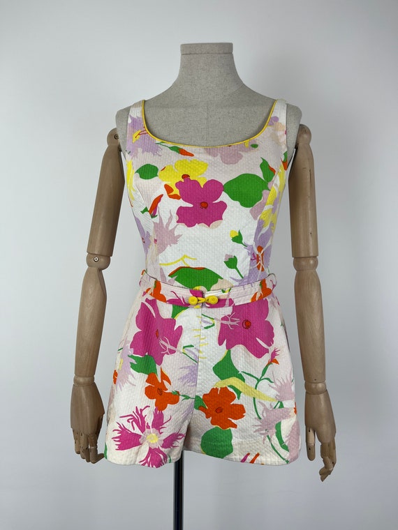 M 1960s 'Broadway' Vibrant Floral Print Cotton Ro… - image 2