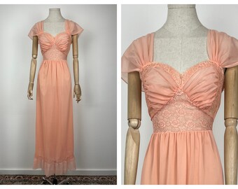 S 1950's 'Taylor Woods' Coral Pink Nylon Slip Nightdress