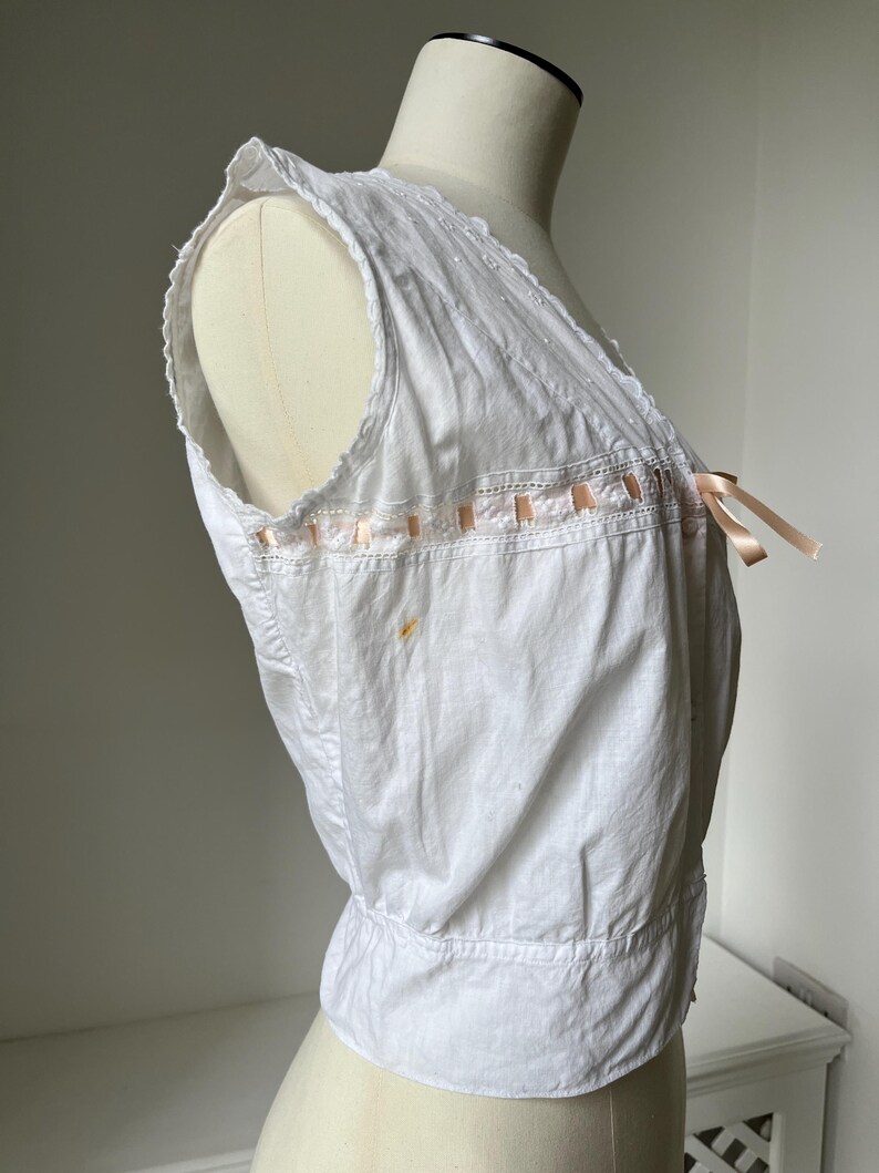 Vintage 1910s Cotton Corset Cover With Pale Pink Ribbon (as Found) - Etsy