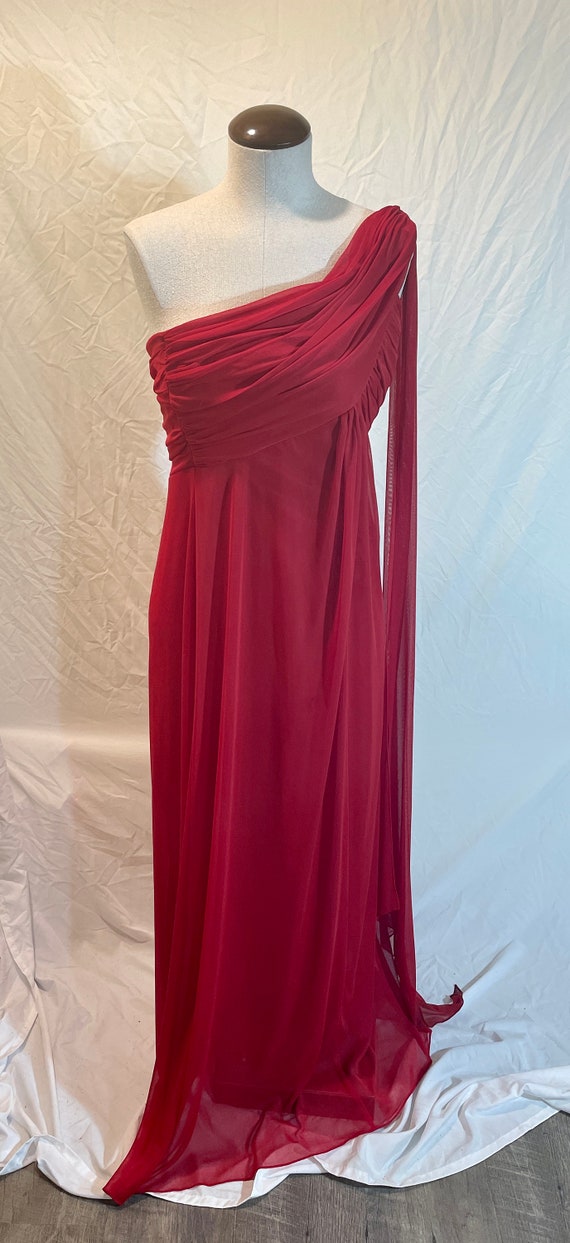 Vintage 1990s Red One Shoulder Evening Gown Prom Dres… - Gem