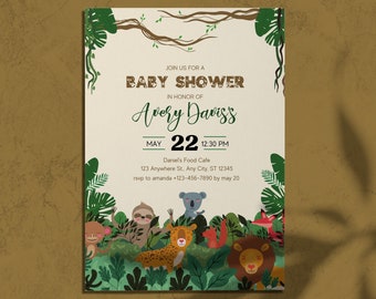 EDITABLE A Little Wild One Baby Shower Decoration Welcome Sign, Jungle Greenery Safari Baby Shower Poster Decoration Baby Boy Or Girl Invite