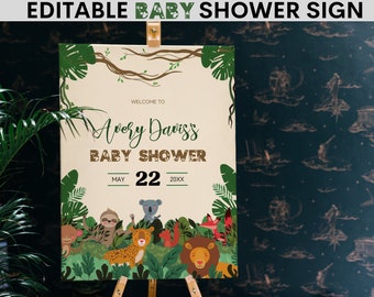 EDITABLE Little Wild One Baby Shower Decoration Welcome Sign, Jungle Greenery Safari Baby Shower Poster Decoration Baby Boy Or Girl Invite