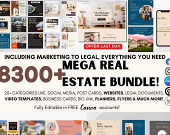 Realtor Marketing Kit, Branding Bundle, Real Estate Black Canva Templates, Modern Real Estate Bundle, Real Estate Instagram Post Templates