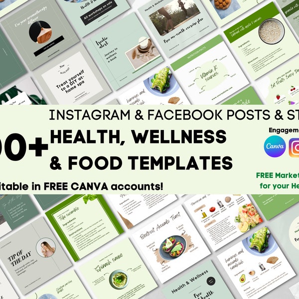 Plus de 700 coachs santé et bien-être Perte de poids et fitness Booster d'engagement Instagram Modèles CANVA Kit média d'influence sur la nutrition et l'alimentation