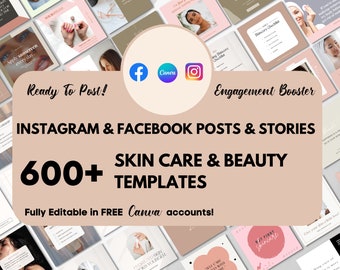 Skincare Instagram Coach Aesthetic Post Templates, Beauty Social Media Business, Luxury Esthetician, Dermatologist, Editable Canva Content