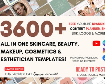 3600+ Instagram and Youtube Templates For Skincare & Beauty, esthetician branding, Skincare  Esthetician Instagram Templates, Canva Editable