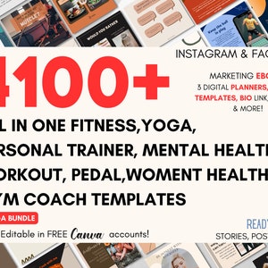 4100+ Fitness coach templates, Personal trainer coaching templates, Health and wellness coach influencer social media kit nutrition coach
