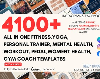 4100+ Fitness coach templates, Personal trainer coaching templates, Health and wellness coach influencer social media kit nutrition coach