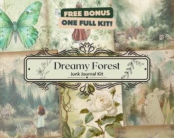Botanical Forest Junk Journal Kit (Printable Pages with Ephemera, Cover, Tags, Full Pages), Nature Junk Journal Enchanted Forest Ephemera