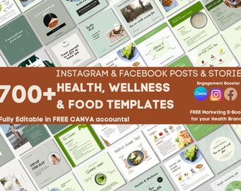 700+ Health and Wellness Coach Weight Loss and Fitness Instagram Engagement Booster CANVA Templates Food Nutrition influencer media kit