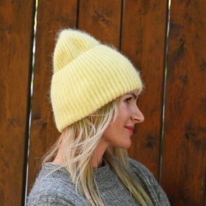 ENJOYFUR – chapeau en laine Angora pour femme, bonnet tricoté doux et  épais, à la mode, large, uni, marque de Ski russe