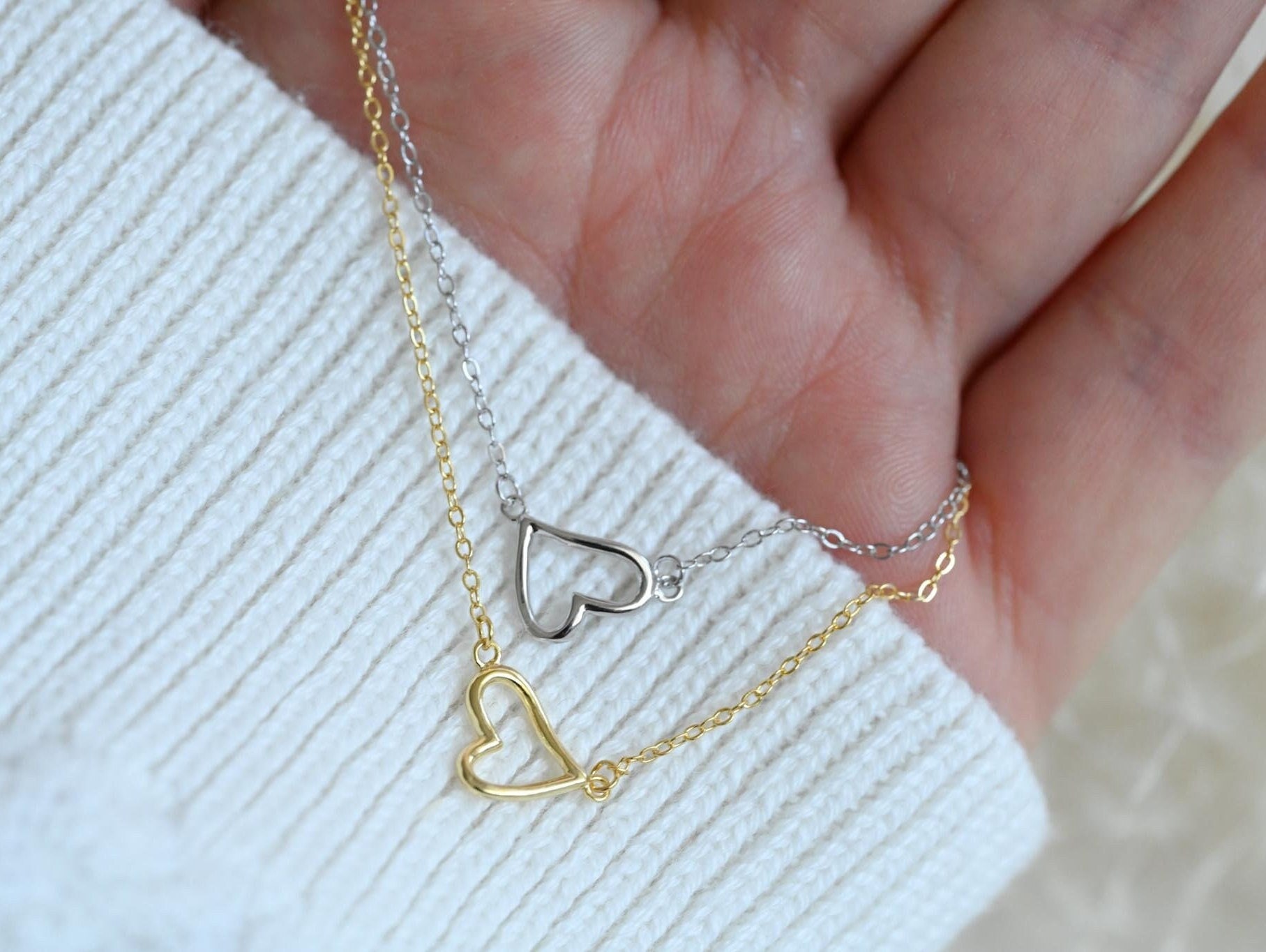 Sideways Initial Letter Solid Heart Necklace