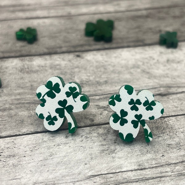 St. Patrick's Shamrock earring Studs| Shamrocks| St. Patty's Day | Four Leaf Clover | Green Earrings | Celtic Earrings |Statement Jewelry