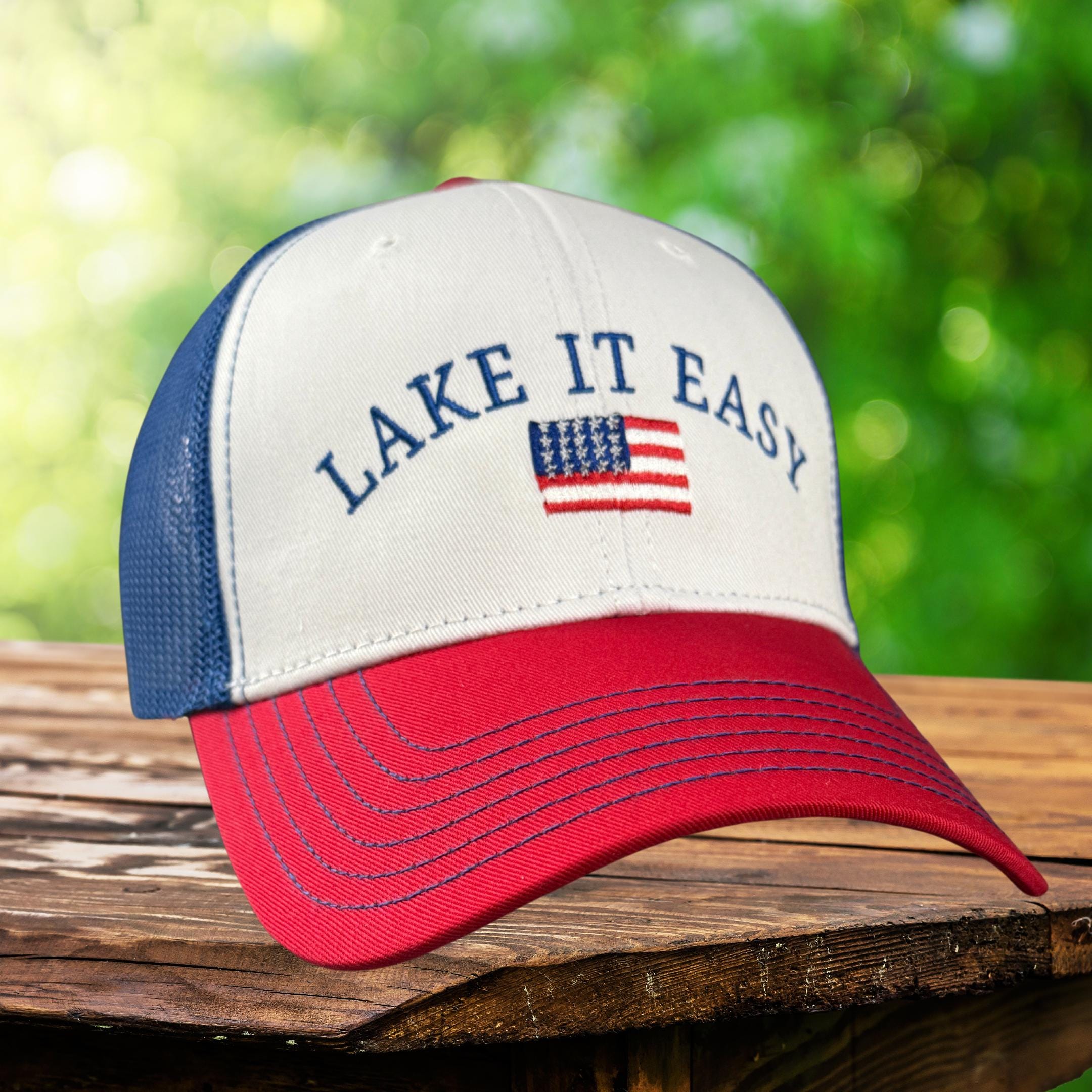 Lake It Easy Hat, American Flag Hat, Lake Hat Trucker Cap  display picture 1