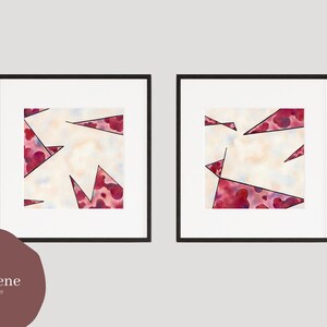 Abstract 2 Piece Square Art Print Set, Digital Download, Ethereal Magenta Triangle Geometric Art, Mid-Century Modern, Original Fine Art