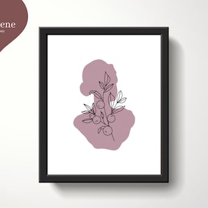 Mauve Goddess Olive Branch Art Print: Minimalist Grecian Decor (Digital Download)