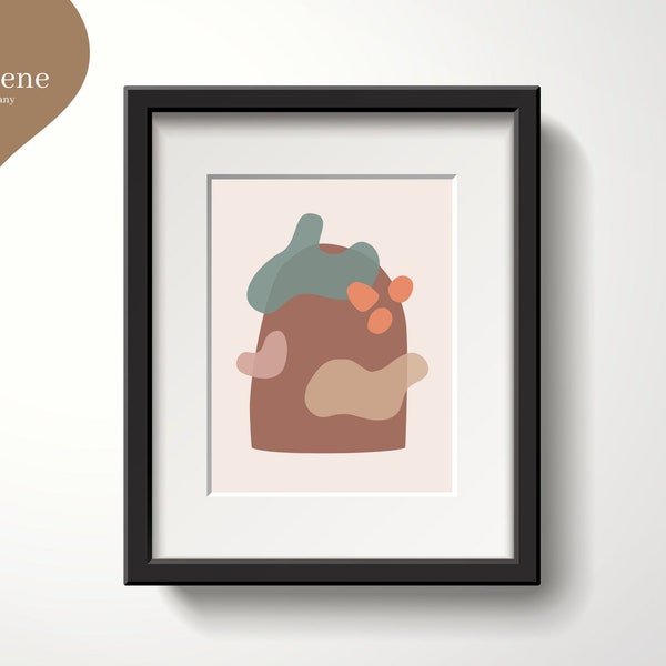 Pale Teal Clay Sienna Abstract Organic Shapes Art Print, Digital Download, Warm Earthy Neutral Blobs, Minimalist Boho Contemporary Wall Art