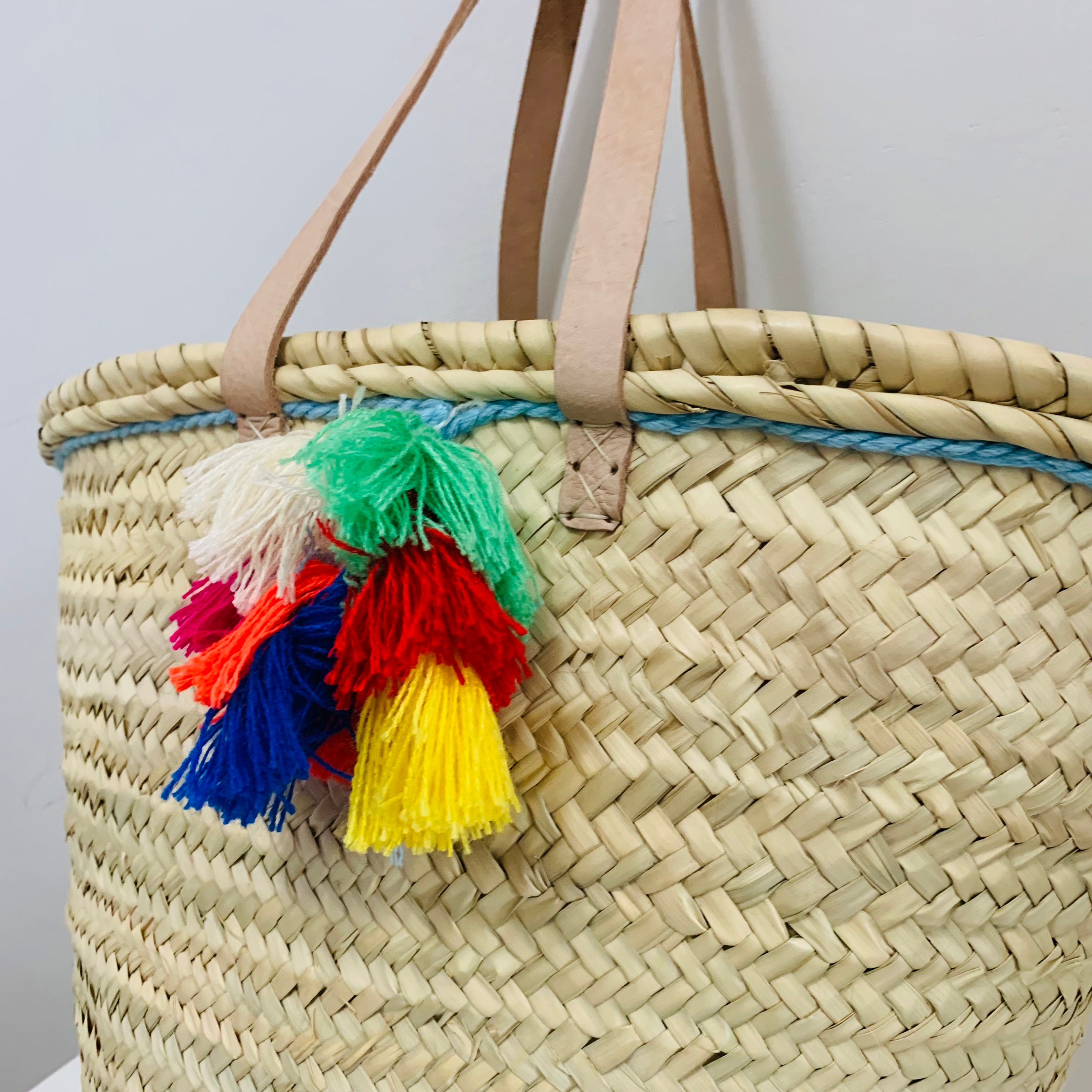 Moroccan Wicker Basket With Pom Pom Moroccan Straw Basket Etsy UK