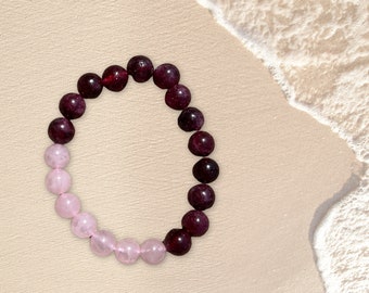 Pink rose quartz bracelet Garnet bracelet stretchy bracelet for women gifts for men jewelry pink jewelry chakra bracelet for summer