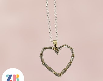 Mixed Metal Heart Necklace Gold and Silver Heart Pendant Necklace Open Heart Pendant Necklace White Gold Pendant with Chain
