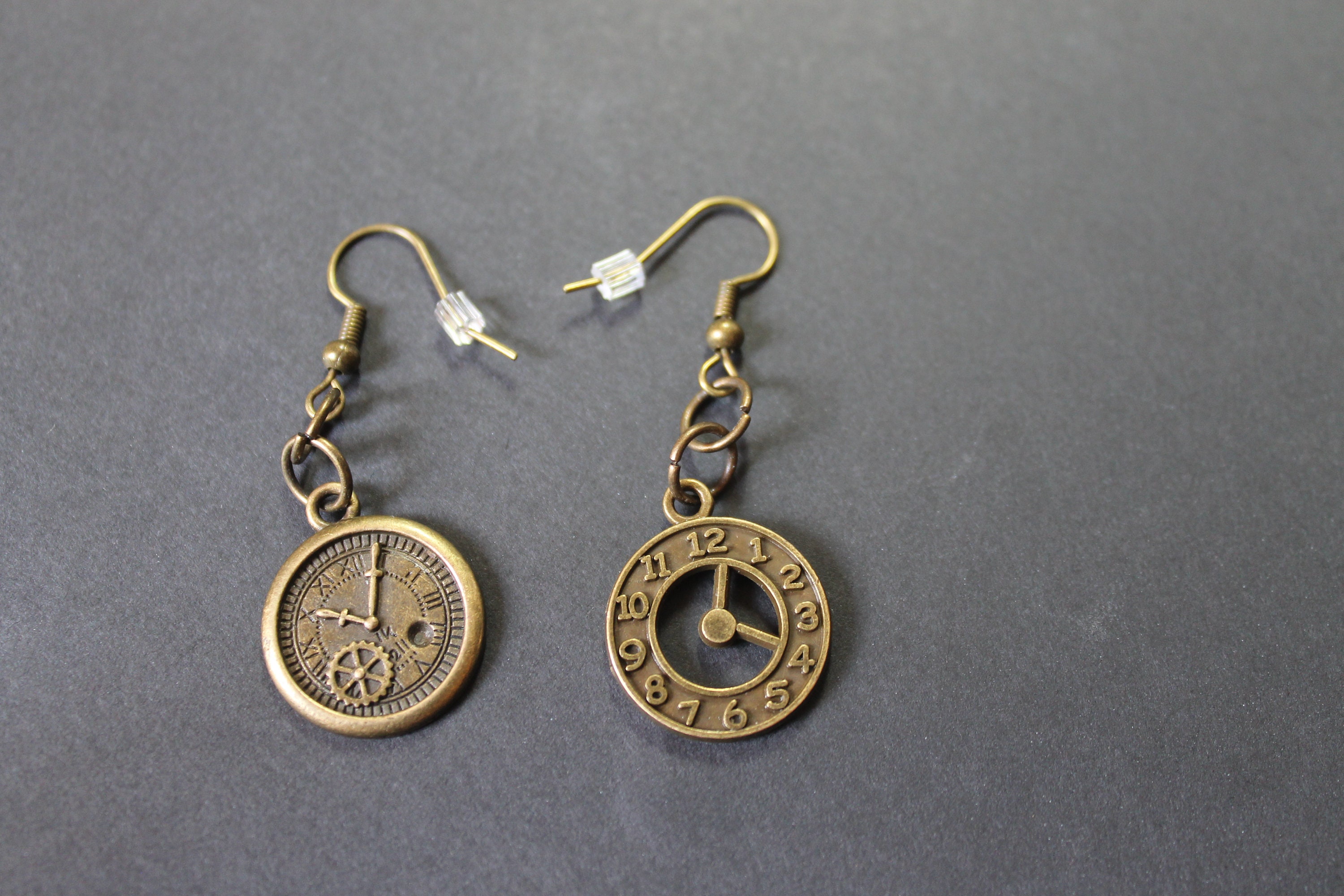 Bronze Clock Asymmetrical Dangle Steampunk Earring Etsy UK