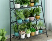 3 Tier Outdoor Wooden - Metal Flower Plant Pot Shelf Stand Folding Display Ladder Garden
