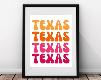 Texas Retro Printable Digital Print | Retro Home Decor | Texas Sign | Dorm Room Decoration | Colorful Aesthetic Decor