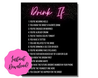 Drink If Bachelorette Party Game - Neon Bachelorette - Space Cowgirl - Disco Party - Bachelorette Drinking Printable Game