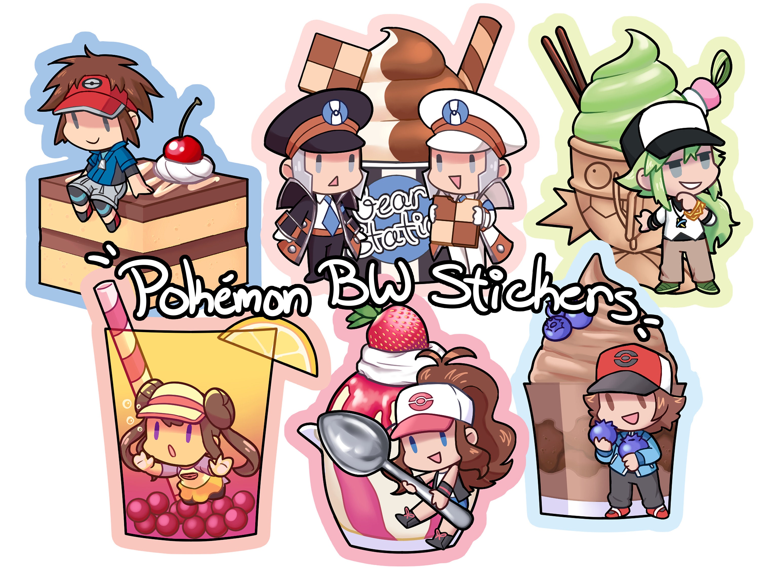 Pokemon Unova Black White Vinyl Sticker Sheets! B2W2 Snivy Tepig Oshawott  Hilda Hilbert Nate Rosa