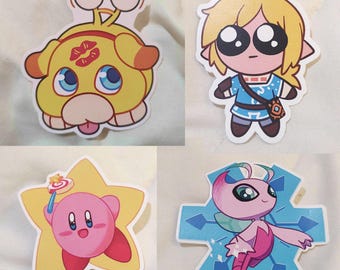 Nintendo 3in Stickers - Bowser Jr, Autism Creature Link, Kirby, PMD Celebi