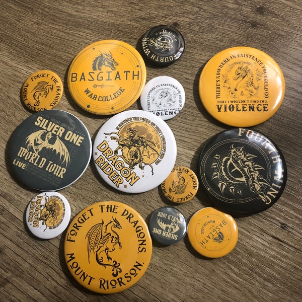 Bookish Buttons // Bookish Blind Bag // Fourth Wing Dragons Button Pins