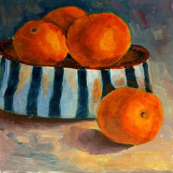 Orange Painting Fruit  Original Art Small 6" by 6" Oil Painting Orange Slices Artwork Kitchen Wall Art