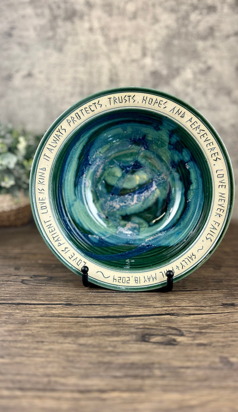 Love is Patient Love is Kind Handmade Pottery Bowls Religious Wedding Gifts Couple Housewarming Gift Christian Scripture Wedding Gift RIM personalized