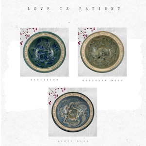 Love is Patient Love is Kind Handmade Pottery Bowls Religious Wedding Gifts Couple Housewarming Gift Christian Scripture Wedding Gift image 2