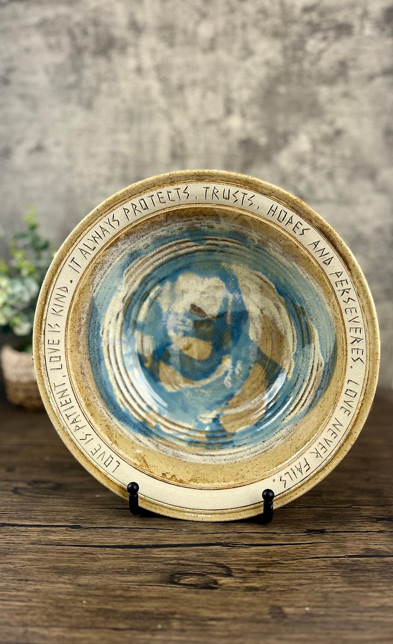 Love is Patient Love is Kind Handmade Pottery Bowls Religious Wedding Gifts Couple Housewarming Gift Christian Scripture Wedding Gift NOT personalized