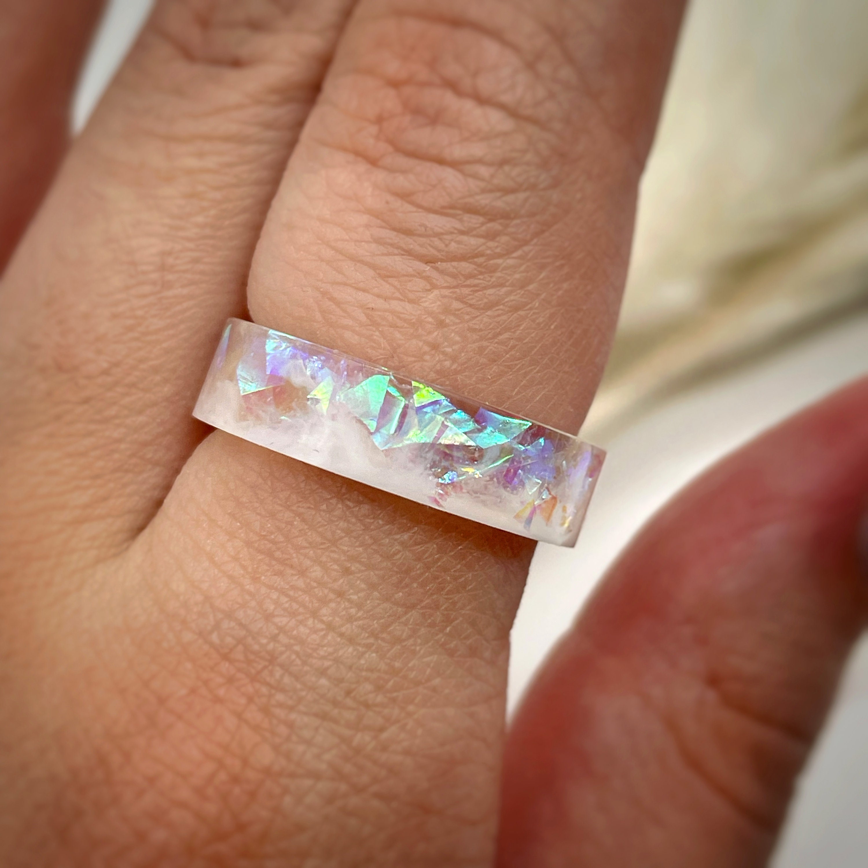 Ring moonlight Made of Epoxy Resin. Ring With Glitter, White Ring Bracelet.  