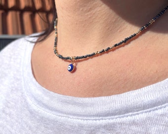 Evil Eye Chocker, Necklace with Nazar Eye, Pearl Necklace with Pendant.