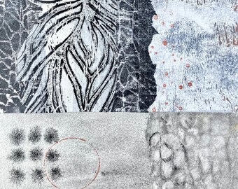Acuarela abstracta original, pintura botánica moderna, obra de arte neutra en blanco y negro, regalo de arte