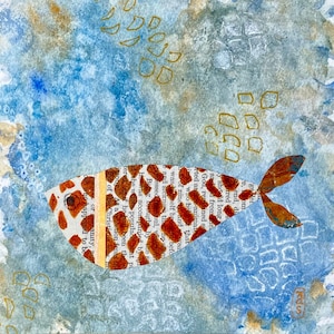 Coastal art print, abstract fish painting, modern beach artwork, art gift