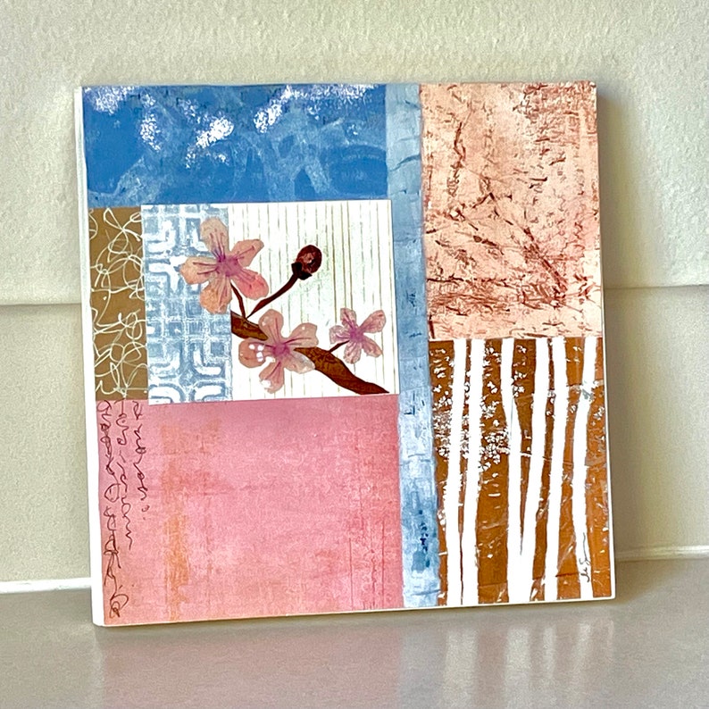 Original Abstract Floral Painting, Blue and Pink Botanical Artwork ...