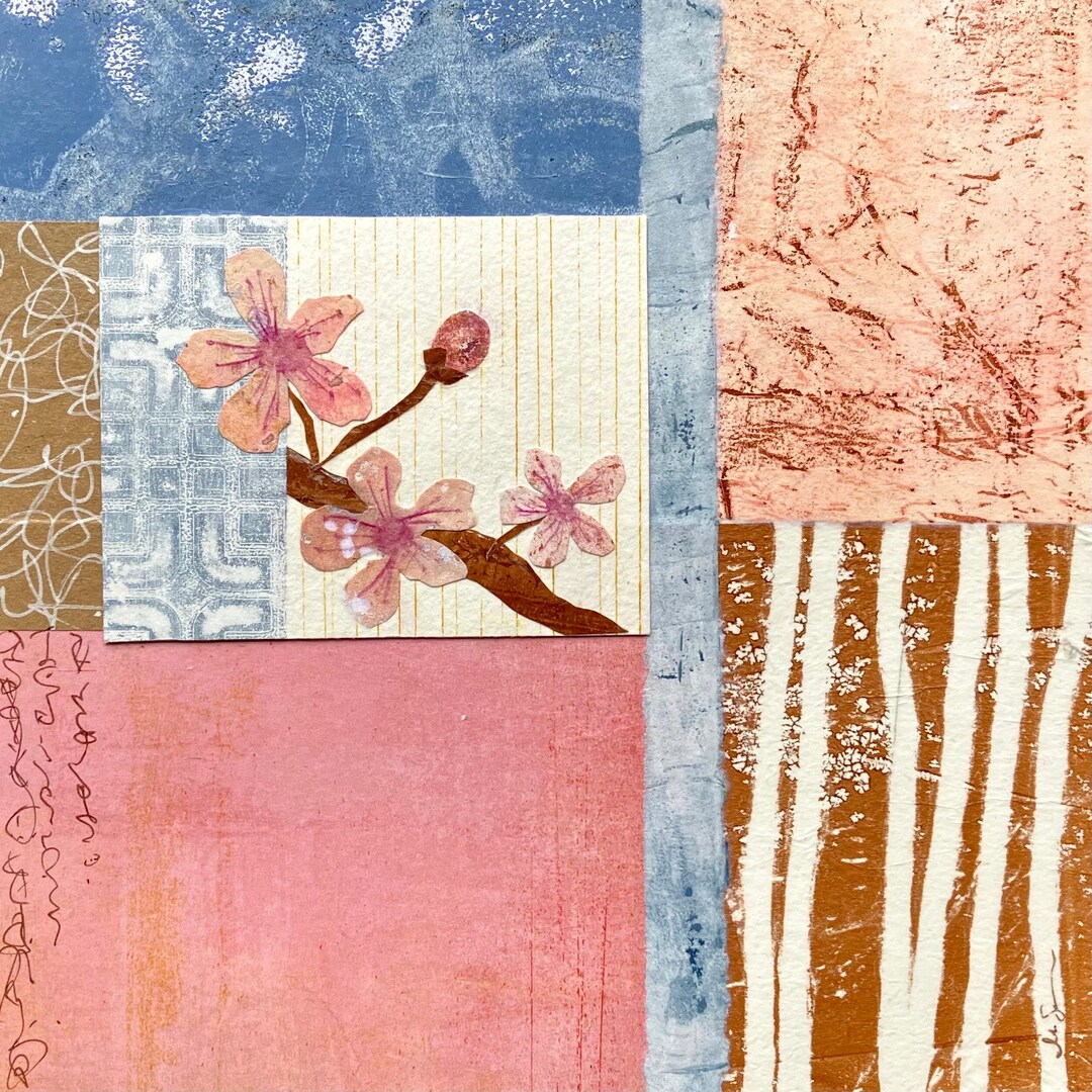 Original Abstract Floral Painting, Blue and Pink Botanical Artwork ...