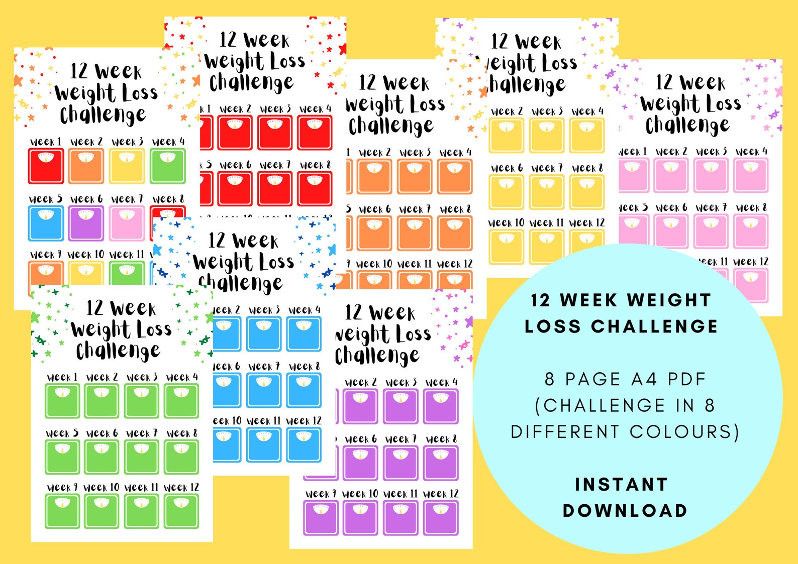 12 Week Weight Loss Challenge Sheet Weight Loss Tracker Etsy