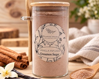 Vanilla Infused Cinnamon Sugar | Gourmet Cinnamon Sugar Blend | Coffee & Baking Topper | Hostess Gift | Foodie Gift | Kitchen Gift