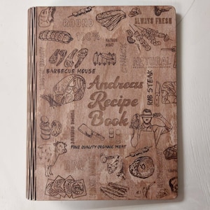 Geburtstagsgeschenk Personalisiertes Rezeptbuch Kochbuch Buch Kochen, Blanko Rezeptbuch, Holz Jubiläum, personalisiertes Notizbuch Bild 2