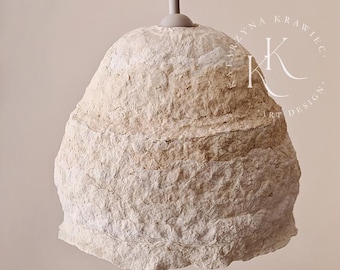 Handmade Paper Mache Lamp: Eco-Friendly Beige Pendant Light