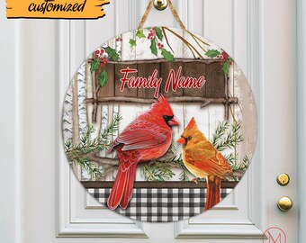 Personalized Cardinals Wooden Door Sign, Miscarriage Memorial Door Sign, Cardinals Front Door Hanger, Family Custom Name Door Sign