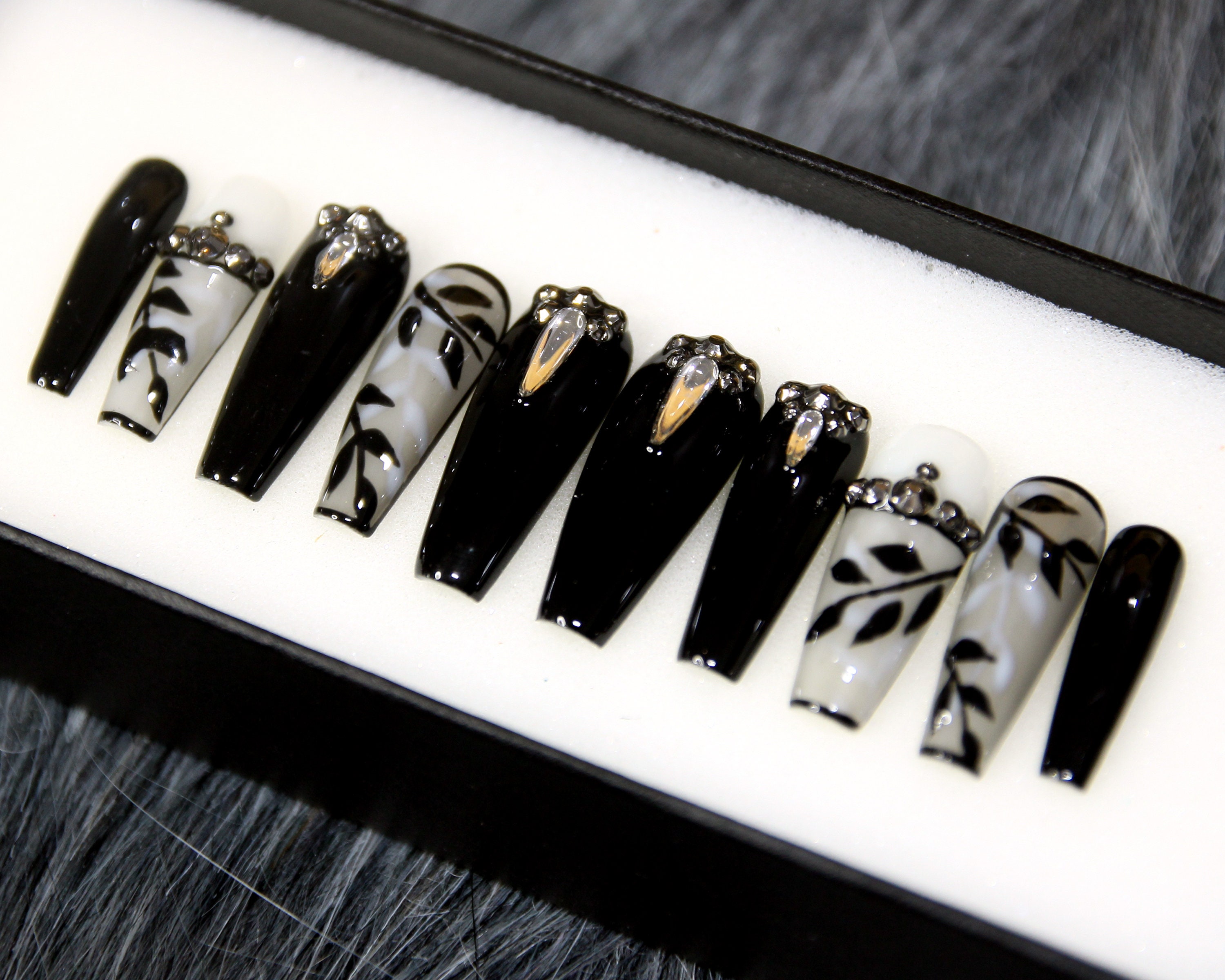 24 Pc Matte Black Short Coffin Nails| Animal Print Nails| Press On Nail Set  | eBay