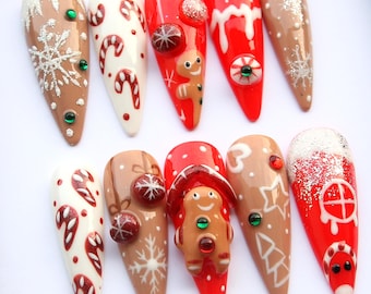 Ginger Glam Christmas Snow Stiletto Press On Nails - Sweet Xmas Fake Nail Set K528