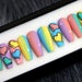 Rainbow Ombre Press On Nails Coffin | Heart Abstract Glue On Nails | Abstract Nails | Pastel Fake Nails | False Nails K37 